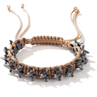 Punk Hip Hop Stijl Mannen Handgemaakt Geweven Legering Kiel Armband - Verstelbare Maat Hand Accessoire white