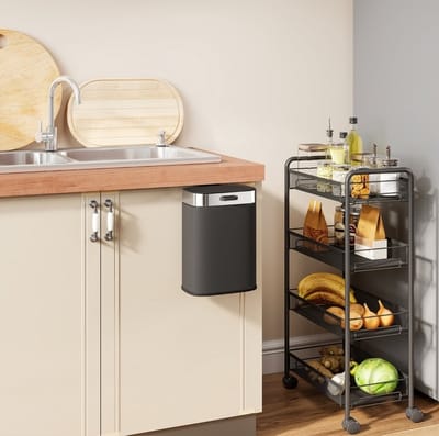 HAUSS SPOLE Prullenbak – 5 Liter – Voor Vrijstaand Of Kastdeurmontage – Metaal – Zwart – Met Deksel En Uitneembare Binnenemmer