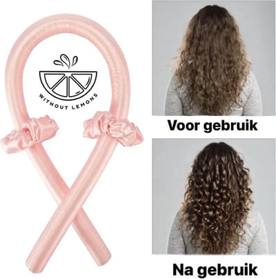 Without Lemons Heatless curls ROZE |Heatless Haarkruller | haarkruller met haarklem en twee scrunchies |Zijde haarkruller |Heatless curling ribbon silk | Musthave | Vrouwen |Cadeau |Gezonde haren |Trend |TikTok