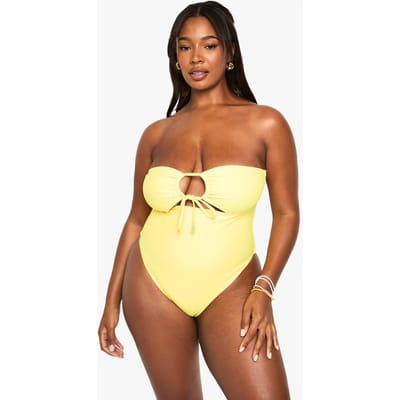 boohoo Dames Plus Sunshine Trim Cut Out Bandeau Zwempak | Yellow | Maat: 22