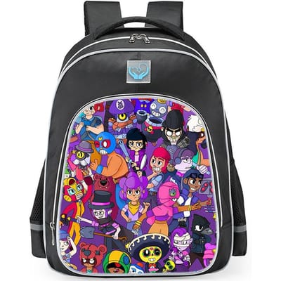 Brawl Stars Kleurrijke Geestenhond Print Zwarte Achtergrond Sci-Fi Stijl Dubbelzijdige Reflecterende Strip Grote Capaciteit Schooltas reflective black - large
