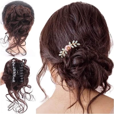 Kruin Haarstuk met Clip van Echte Haar voor Vrouwen - Krullend Haarstuk, Ponytail Extensie, Elastische Klem (Donkerbruin)