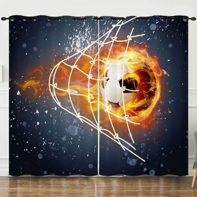 Motif Art Graffiti Football Sports Enfants Ombrage Matériau Polyester Rideau Obscurcissant pour Salon Chambre d'Enfant Décoration Crochet W70X165H(cm)x2Pcs&Hook