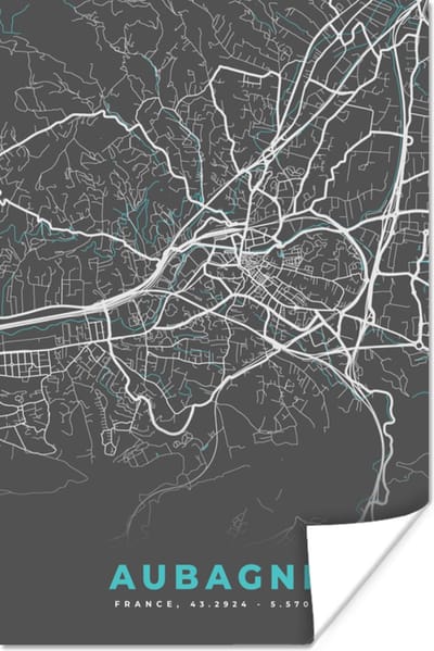 Poster Aubagne - Plattegrond - Stadskaart - Frankrijk - Kaart - 120x180 cm XXL