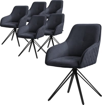 Set van 6 draaibare eetkamerstoelen antraciet in geweven stof met rugleuning en armleuningen ML design