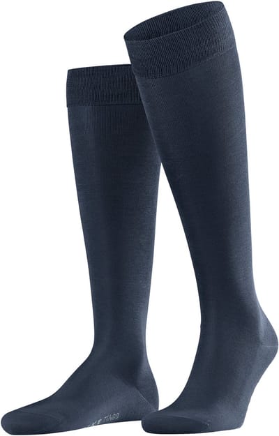 FALKE Tiago lang eenkleurig fil d'Ecosse katoen kniekousen heren blauw - maat 49-50