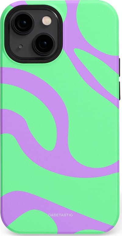 Casetastic Hoesje Geschikt voor Apple iPhone 13 Mini Magsafe - Stijlvolle Beschermende Duo-layer Case - Pastelgolven Mint-Lila
