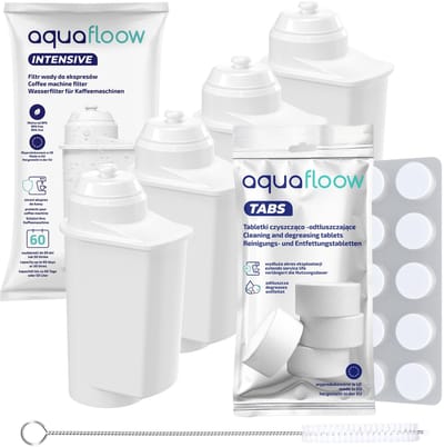 AquaFloow, set voor koffiemachines - 4x Waterfilter + Reinigingstabletten + Reinigingsborstel - vervanging - compatibel met Siemens TCA7 - TCC78, TK7, EQ