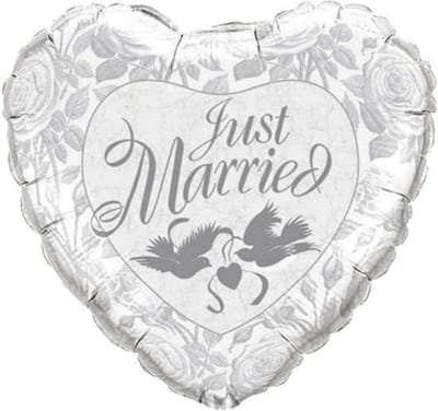 Qualatex - Folieballon - Supershape - Hart - Just married - Wit - Zonder vulling - 91cm