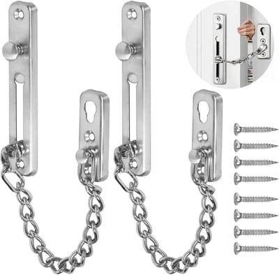 Kettingslot voor de deur, tweedelig - met nachtschoot - antidiefstalketting - veiligheidsslot voor de deur - veiligheidskettingkast van roestvrij staal - met antidiefstaldrukveer - veelgebruikt voor binnenhuisdecoratie (twee sets)