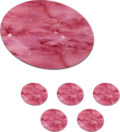 Onderzetters voor glazen - Rond - Patroon - Waterverf - Roze - 10x10 cm - Glasonderzetters - 6 stuks
