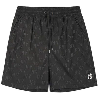 MLB Bloemenreeks New York Yankees All Over Print Vetersluiting Rechte Pijp Casual Shorts Unisex shorts Zwart 3ASMM0143-50BKS XS black