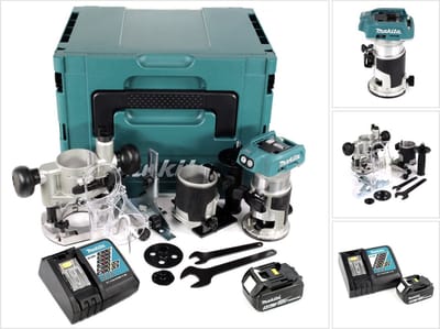 Makita DRT 50 RT1J X2 18 V Li-Ion accu borstelloze multifunctionele bovenfrees in Makpac incl. bovenfreesmodules + 1x 5.0 accu + lader