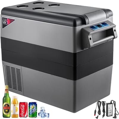55L Autokoelkast, Compressor, Draagbare Mini-Vrieskist, Elektrische Koeler voor Auto, Vrachtwagen, Camper, Boot, Reizen, Buiten, Thuisgebruik, 12/24V DC en 110-240V AC, Zilver