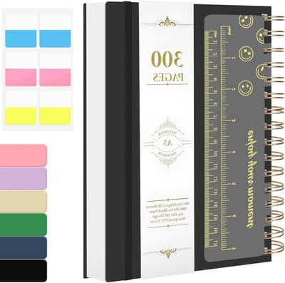 A5 Spiral Notitieboek met 300 Pagina's, Hardcover Notepad met Stickervel en 100gsm Gelijnd Papier voor Schrijven, Werken en Studeren (Zwart)