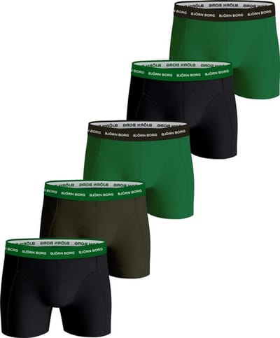Björn Borg Cotton Stretch Boxershort Heren Groen/Zwart - 5 stuks - Heren onderbroeken - Boxer - Maat M