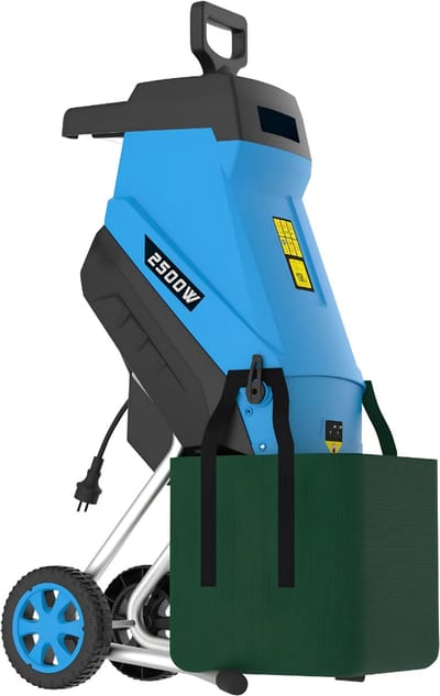 KAD® Hakselaar - Elektrische Hakselaar – Krachtige Tuinversnipperaar – Voor Takken tot 45mm – 2500W – Met Opvangbak – Snel & Veilig - Blauw - 49cm x 40cm x 104cm