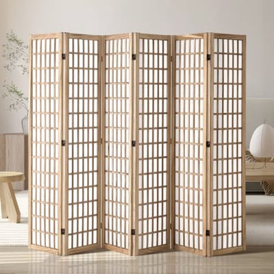 VEVOR 6-delige Japanse kamerverdeler, opvouwbaar houten privacyscherm voor gebruik binnenshuis, Japanse scheidingswanden, draagbare decoratieve schermen voor kamerscheiding in restaurants en slaapkamers