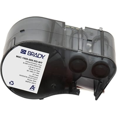 Brady M5C-1500-595-RD-WT tape vinyl wit op rood | 38,1 mm x 7,62 m (origineel)