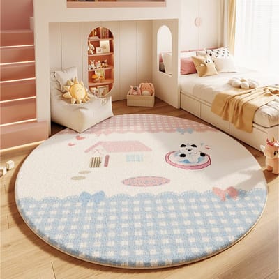 Slaapkamerdecoratie in cartoonstijl Zacht tapijt Antislip kleedkamerkleed Leuke ronde tapijten voor woonkamer Dik pluche vloermat voor naast het bed 80x80CM