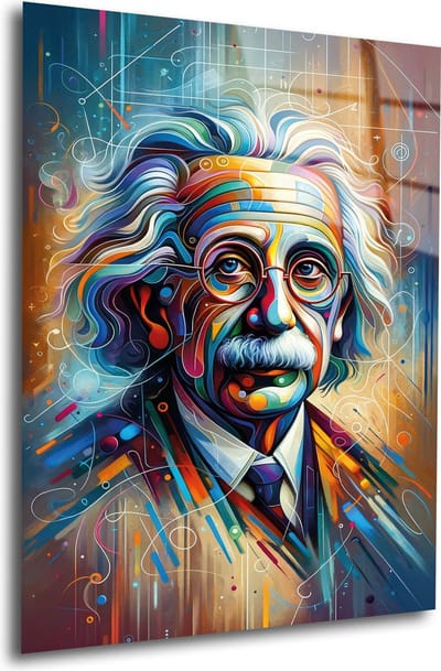 Indoorart - Glasschilderij Albert Einstein abstract 40x60 CM - Afbeelding op plexiglas - Inclusief montagemateriaal