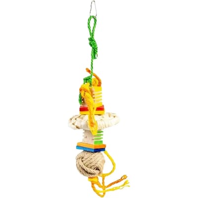 Duvoplus - Speelgoed Voor Dieren - Vogel - Groovy Houten Hanger Met Henneptouwen 10,5x10,5x35cm Meerkleurig - 1st