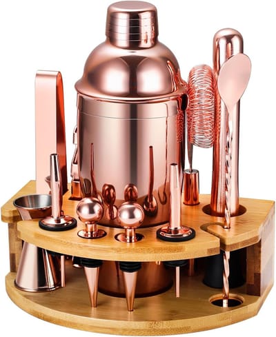 Complete Cocktailshaker Set met Bamboe Standaard - 12-delige Baraccessoires