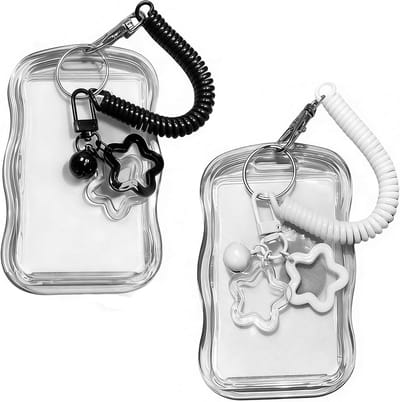 Fotokaarthouder Set - Sleutelhanger Kaarthoes - Idool Kaart Bescherming - Zacht Flexibel Materiaal - 11 x 7.3 cm - Zwart Wit
