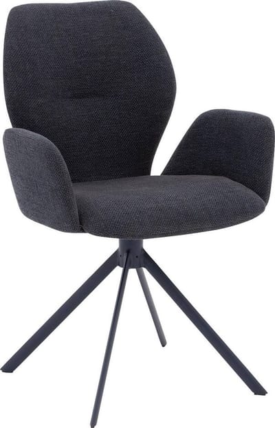 Goossens Eetkamerstoel Hera - Met Armleuning - Stof - Blauw - Spinpoot rechte poot 360gr draaibaar returnfunctie