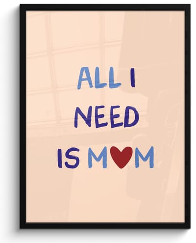 Poster in lijst - Fotolijst 50x70 cm - Posters - Moeder - Tekst - Hartje - Rood - Posterlijst zwart - Decoratie - Wanddecoratie woonkamer - Muurdecoratie slaapkamer