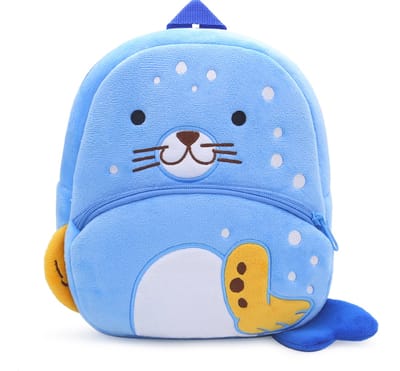 BoefieBoef Blauwe Zeehond Plush Peuterrugzakje 6L - Zachte Knuffeltas (2-4 jr) Jongens & Meisjes - Lichtgewicht (160g) - Cadeau - 26x24x10cm
