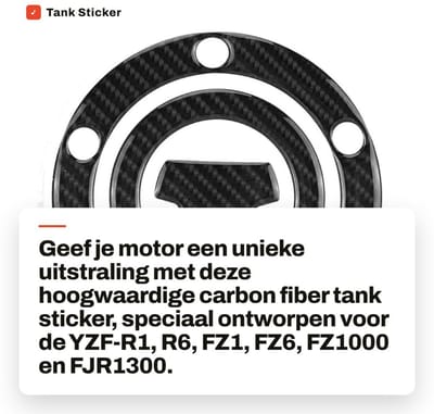 Dailygoods- Tankbescherming Carbon Fiber - Tanksticker - Antislip - Geschikt voor YZF-R1/R6/FZ1/FZ6/FZ1000/FJR1300 - Eenvoudige installatie - Lichtgewicht 15g