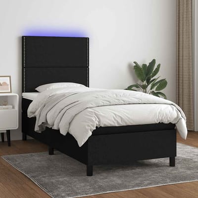 vidaXL - Boxspring - met - matras - en - LED - stof - zwart - 90x190 - cm
