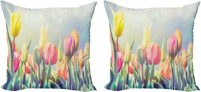 ABAKUHAUS Pastel Kussenhoes Set (2 stuks), Tulpenbloemenpark, 40 cm, Multicolor