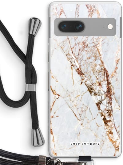 Case Company® - Hoesje met koord geschikt voor Google Pixel 7 hoesje met Koord - Goud marmer - Telefoonhoesje met Zwart Koord - Bescherming aan alle Kanten en Over de Schermrand
