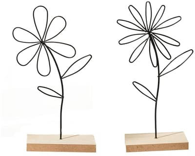 Dailygoods- Bloemenstandaard Set van 2 - Decoratieve Ornamenten - IJzeren Bloemornamenten - Houten Voet - 24 cm - Artistiek Vakmanschap - Bloemenhouder