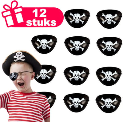 Henbrandt - 12 Stuks Piraten Ooglapjes met Doodskop Ontwerp en Elastische Koord - Traktatie uitdeelcadeautjes voor kinderen & peuters - Traktaties en kinderverjaardagen - Klein grabbelton speelgoed voor in traktatie uitdeelzakjes
