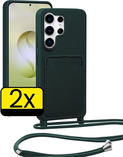 Hoesje Geschikt voor Samsung S26 Ultra Hoesje Met Koord Siliconen Case - Hoes Geschikt voor Samsung Galaxy S26 Ultra Backcover Met Afneembaar Koord - Donkergroen - 2 Stuks