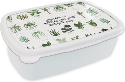 Broodtrommel Wit - Lunchbox - Brooddoos - Quotes - Spreuken - Happiness is... watching your plant starting to grow - 18x12x6 cm - Volwassenen