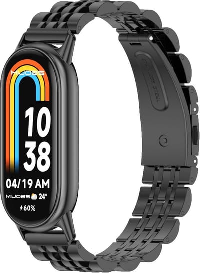 By Qubix - Stalen schakelbandje - Zwart - Geschikt voor Xiaomi Smart Band 8 / 9 / 10