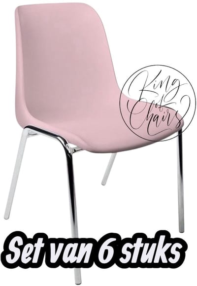 Kantinestoel Helene Roze -set van 6- verchroomd onderstel kantinestoel stapelstoel kuipstoel vergaderstoel tuinstoel kantine stoel stapel stoel tuin stoel kantinestoelen stapelstoelen kuipstoelen arenastoel schoolstoel bezoekersstoel Everardo