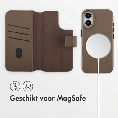 Accezz Hoesje - Geschikt voor Apple iPhone 17 - Leather Bookcase 2-in-1 geschikt voor MagSafe - Coffee Brown