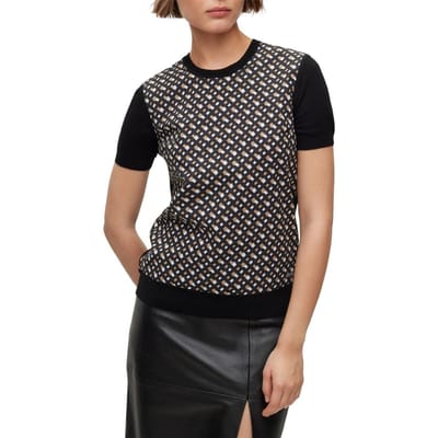 Boss Fordana-trui met korte mouwen en logo voor dames (Glimmend)