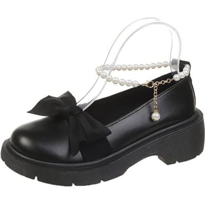 Dames Dik Platform Mary Janes Pumps Zomer Nieuwe Sandalen Strik Ketting Mujer Schoenen Mode Oxford Lolita Schoenen 42 black