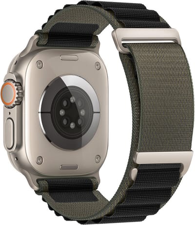 Stravo Nieuw Alpine Loop Nylon Sport Bandje - Geschikt voor Apple Watch 42mm(Series 11/10)/41/40/38mm, Verstelbaar met Metalen C-Haak Sluiting voor Apple Watch SE 1 2 3 / Series 11 10 9 8 7 6 5 4 3 2 1 - Groen/zwart - Nylon horlogebandje