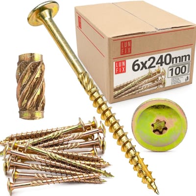 Platte Kop Houtschroeven 6x240mm Torx TX30 Geel Verzinkt 100 Stuks