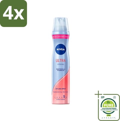 Nivea - Haarspray - Ultra Strong - 250 ml - Voordeelverpakking - 4 stuks - Haarspray - Sterke fixatie