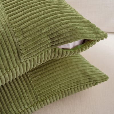 Set van 2 Sierkussenslopen Corduroy 40x80 cm Grasgroen met Kruispatroon voor Bank en Slaapkamer