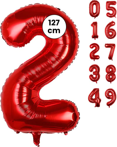 Fienosa Cijfer Ballonnen nummer 2 - Rood - 127 cm - XXL Groot - Helium Ballon - Verjaardag Ballon - Leeftijd verjaardag - Verjaardagsballon - Verjaardag
