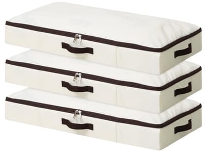 Dailygoody - Opvouwbare opbergmand - Organizer voor onder het bed - Beige - Duurzaam materiaal - Voor kleding en speelgoed - Set van 3 stuks
